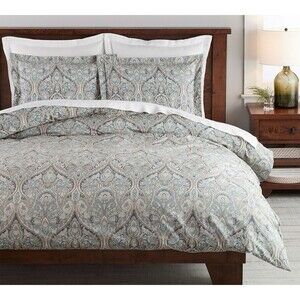 Pottery Barn Mackenna Paisley Organic Percale King Duvet Cover 2 Standard Shams